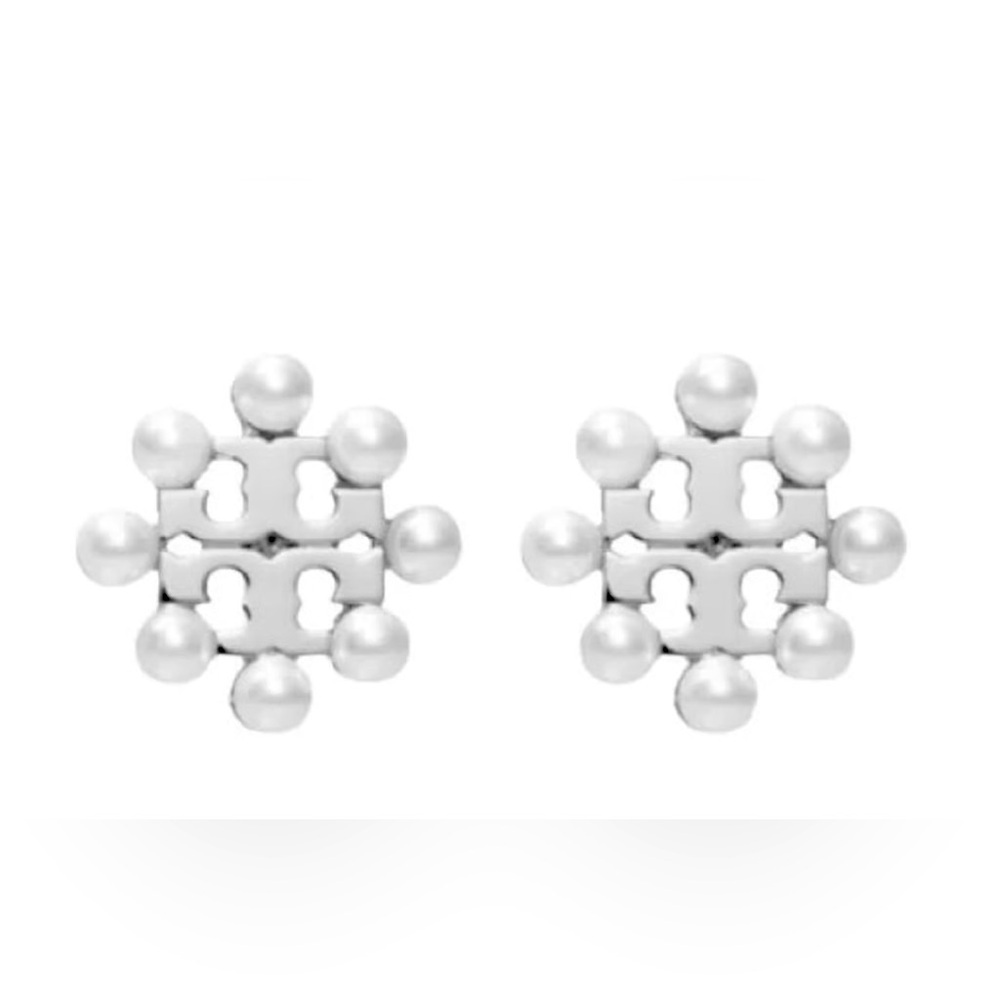 Tory Burch Kira Imitation Pearl Silver Stud Earrings NEW with dust bag